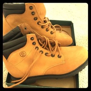 Tan hiking boots